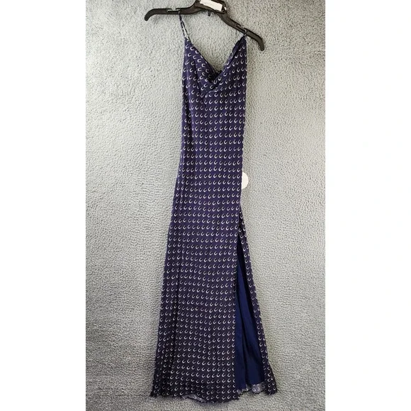 STAUD Bellamy Printed Lace-up Maxi Dress Women's L Navy Calico Sleeveless Slit~ - Picture 2 of 13